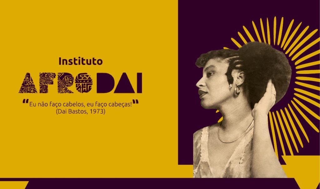 Afrodai: capa da apresentação do Instituto Afrodai em amarelo e roxo.