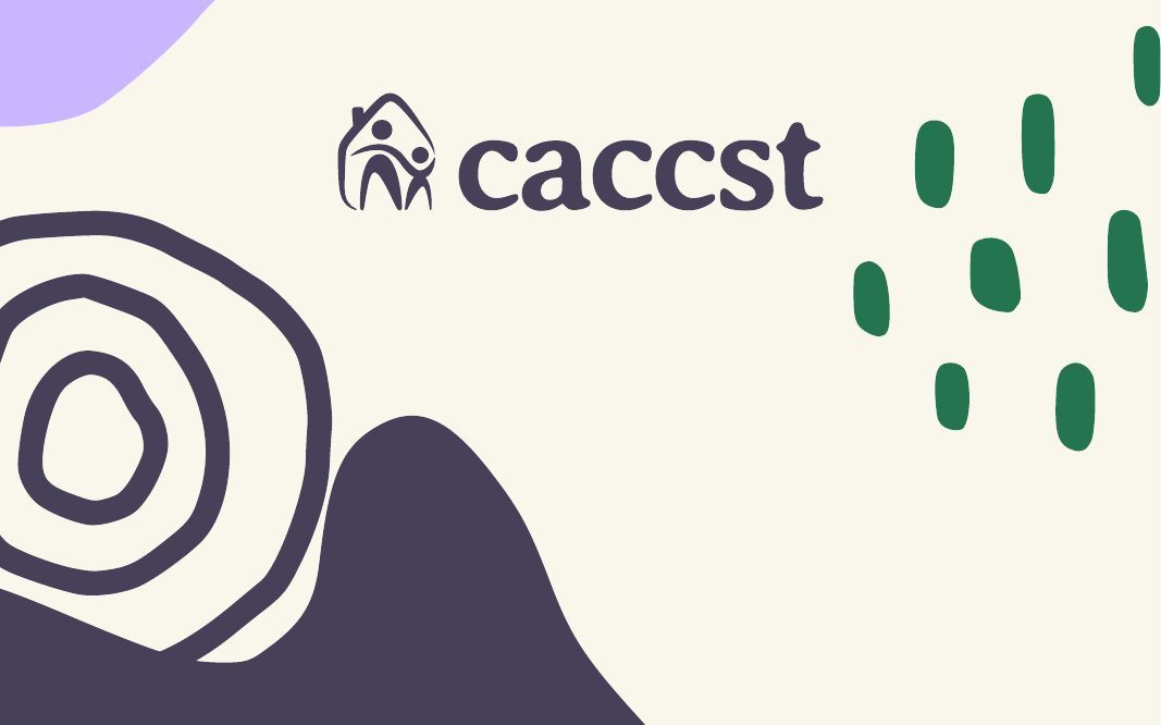 CACCST: novo logotipo com grafismos em lilás, verde e azul-marinho.