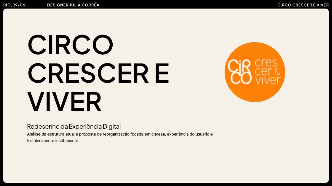 Circo Crescer e Viver: capa do estudo de redesign do site.