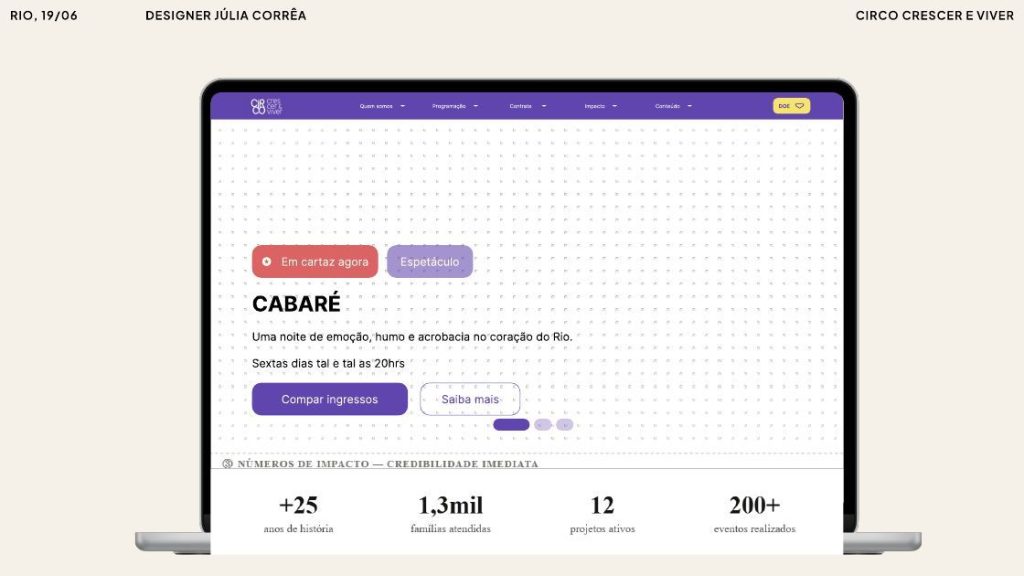Circo Crescer e Viver: tela proposta da nova home.