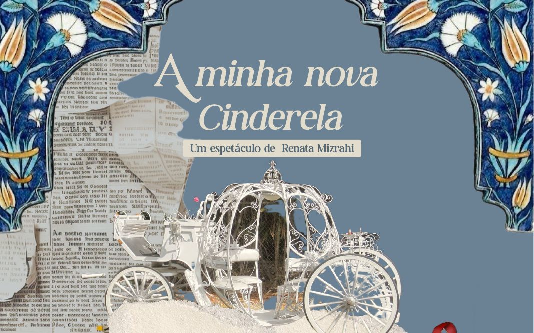Minha Nova Cinderela: capa com carruagem em colagem sobre fundo azul.